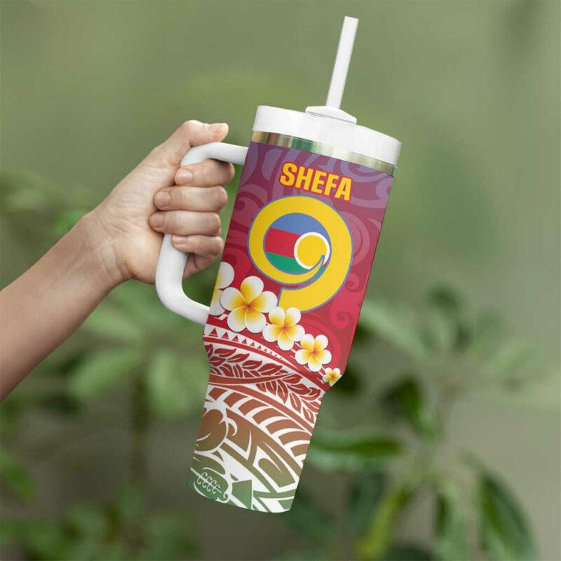 Shefa Province Vanuatu Map With Plumeria Flag Color Custom Stanley Quencher 40oz Stainless Steel Tumbler With Handle - Threewoofs - Image 3