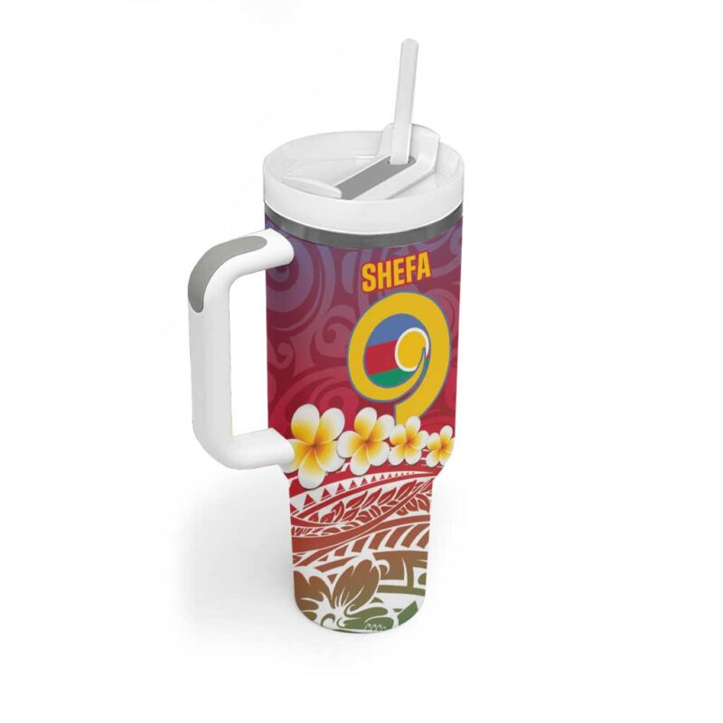 Shefa Province Vanuatu Map With Plumeria Flag Color Custom Stanley Quencher 40oz Stainless Steel Tumbler With Handle - Threewoofs - Image 2