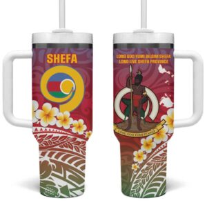 Shefa Province Vanuatu Map With Plumeria Flag Color Custom Stanley Quencher 40oz Stainless Steel Tumbler With Handle - Threewoofs