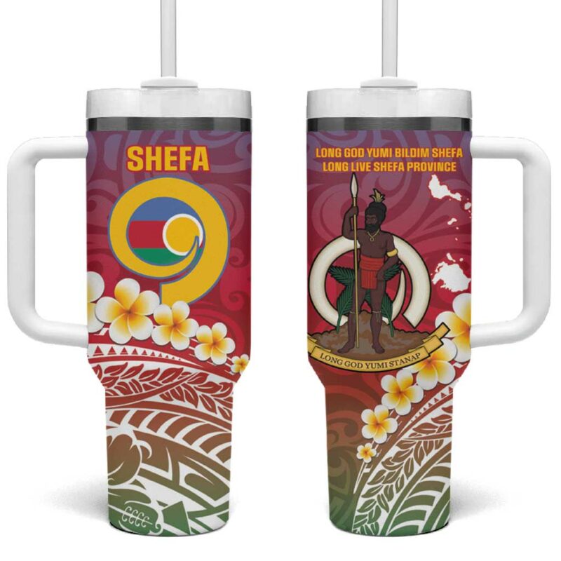 Shefa Province Vanuatu Map With Plumeria Flag Color Custom Stanley Quencher 40oz Stainless Steel Tumbler With Handle - Threewoofs