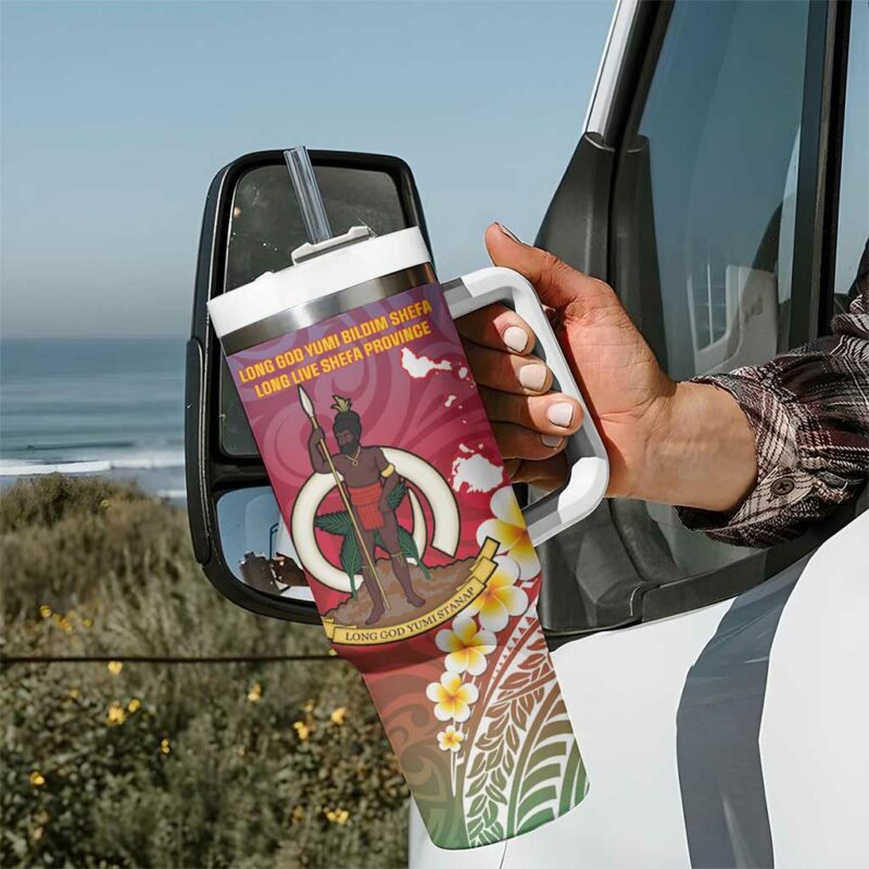 Shefa Province Vanuatu Map With Plumeria Flag Color Custom Stanley Quencher 40oz Stainless Steel Tumbler With Handle - Threewoofs - Image 7