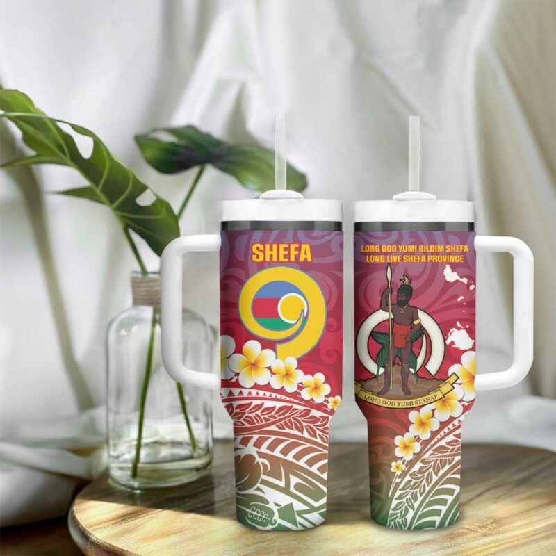 Shefa Province Vanuatu Map With Plumeria Flag Color Custom Stanley Quencher 40oz Stainless Steel Tumbler With Handle - Threewoofs - Image 9