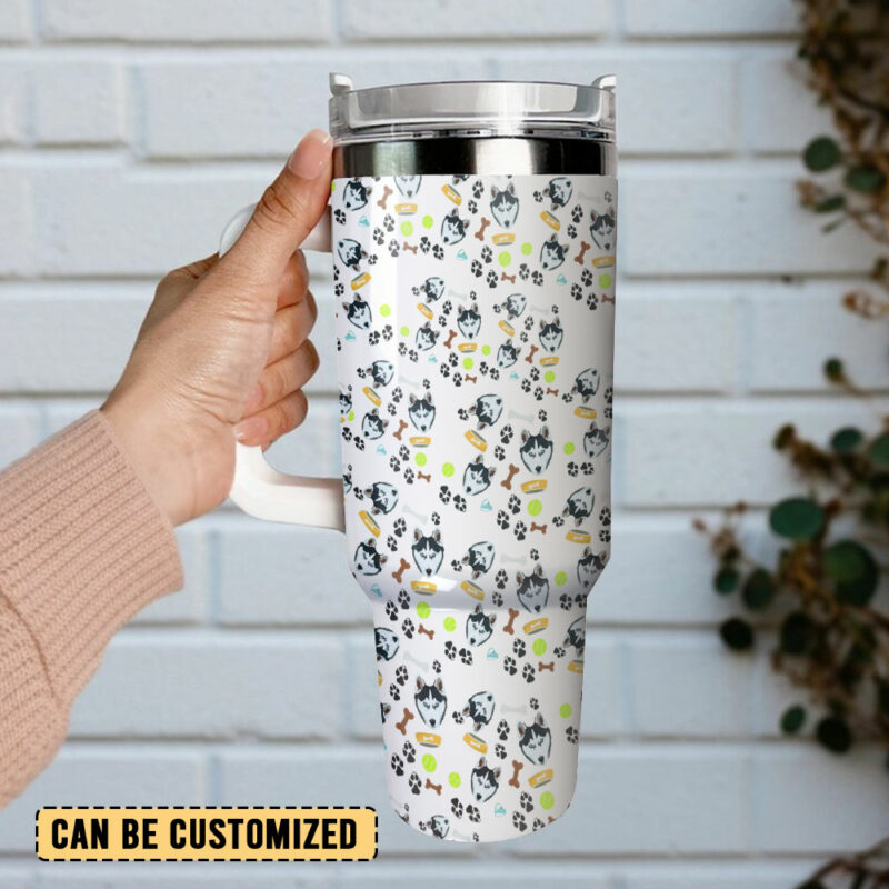 Siberian Husky Dog Custom Stanley Quencher 40oz Stainless Steel Tumbler With Handle - Threewoofs - Image 3