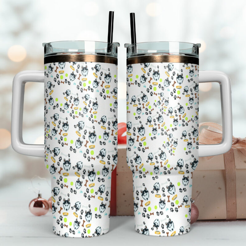 Siberian Husky Dog Custom Stanley Quencher 40oz Stainless Steel Tumbler With Handle - Threewoofs - Image 4