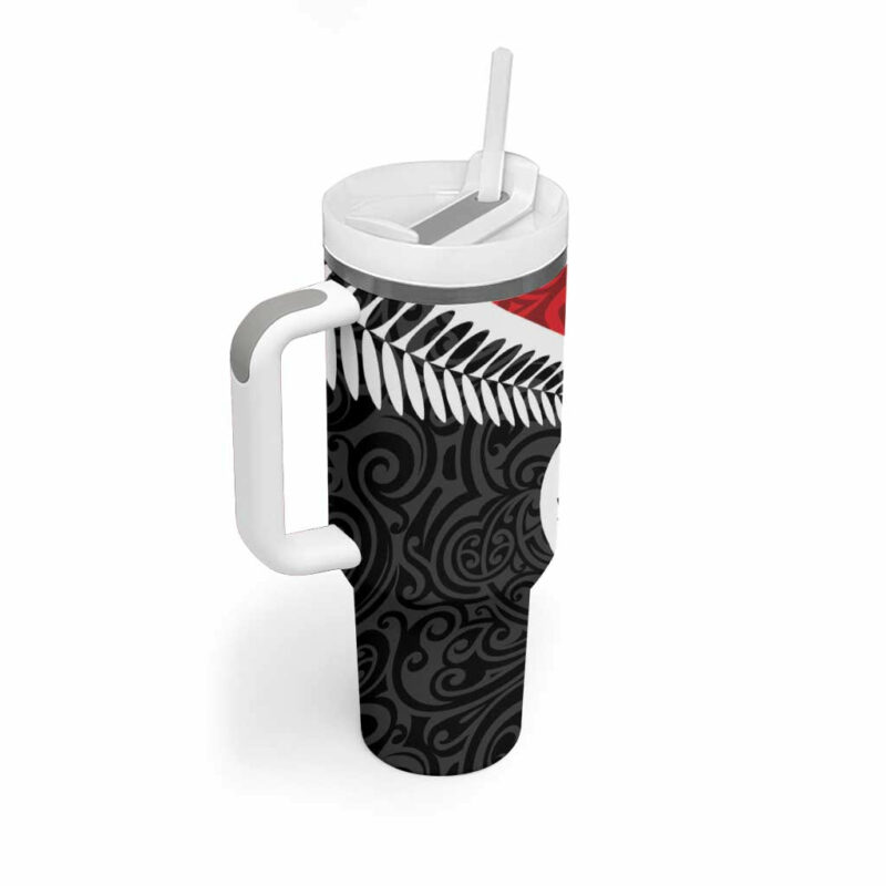 Silver Fern Koru Swirls with Maori Ta Moko Custom Stanley Quencher 40oz Stainless Steel Tumbler With Handle - Threewoofs - Image 3