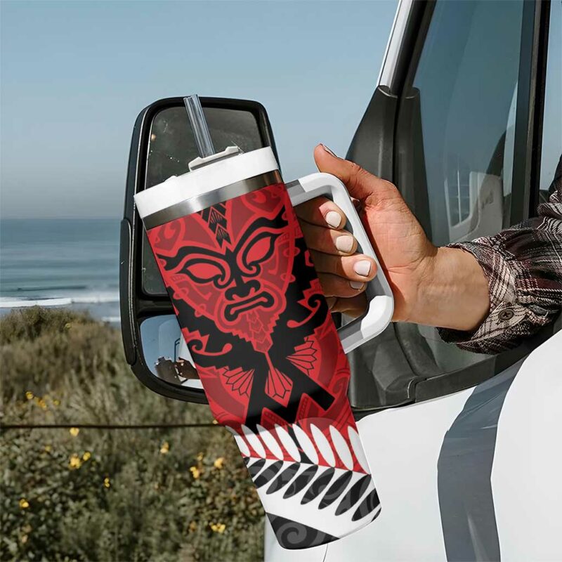 Silver Fern Koru Swirls with Maori Ta Moko Custom Stanley Quencher 40oz Stainless Steel Tumbler With Handle - Threewoofs - Image 7