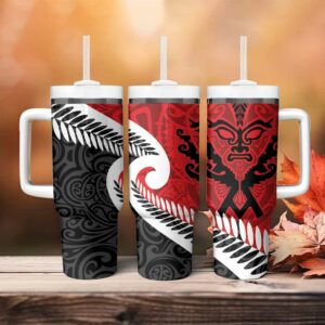 Silver Fern Koru Swirls with Maori Ta Moko Custom Stanley Quencher 40oz Stainless Steel Tumbler With Handle - Threewoofs