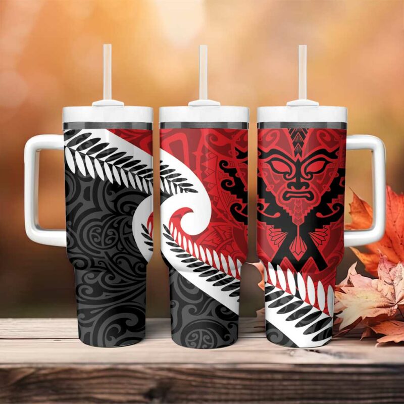 Silver Fern Koru Swirls with Maori Ta Moko Custom Stanley Quencher 40oz Stainless Steel Tumbler With Handle - Threewoofs