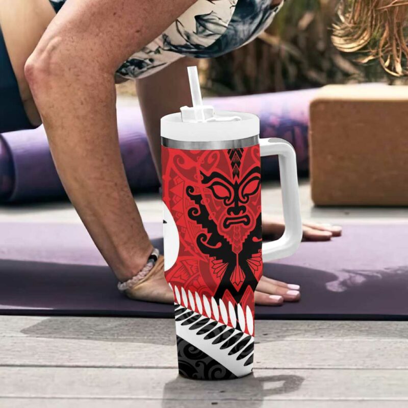 Silver Fern Koru Swirls with Maori Ta Moko Custom Stanley Quencher 40oz Stainless Steel Tumbler With Handle - Threewoofs - Image 6