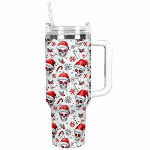 Skull Santa Holiday Christmas Custom Stanley Quencher 40oz Stainless Steel Tumbler With Handle - Threewoofs