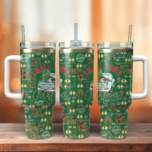 Small Town Christmas Custom Stanley Quencher 40oz Stainless Steel Tumbler With Handle - Threewoofs