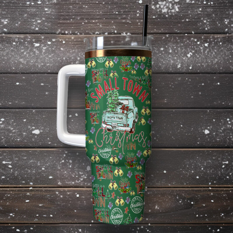 Small Town Christmas Custom Stanley Quencher 40oz Stainless Steel Tumbler With Handle - Threewoofs - Image 2