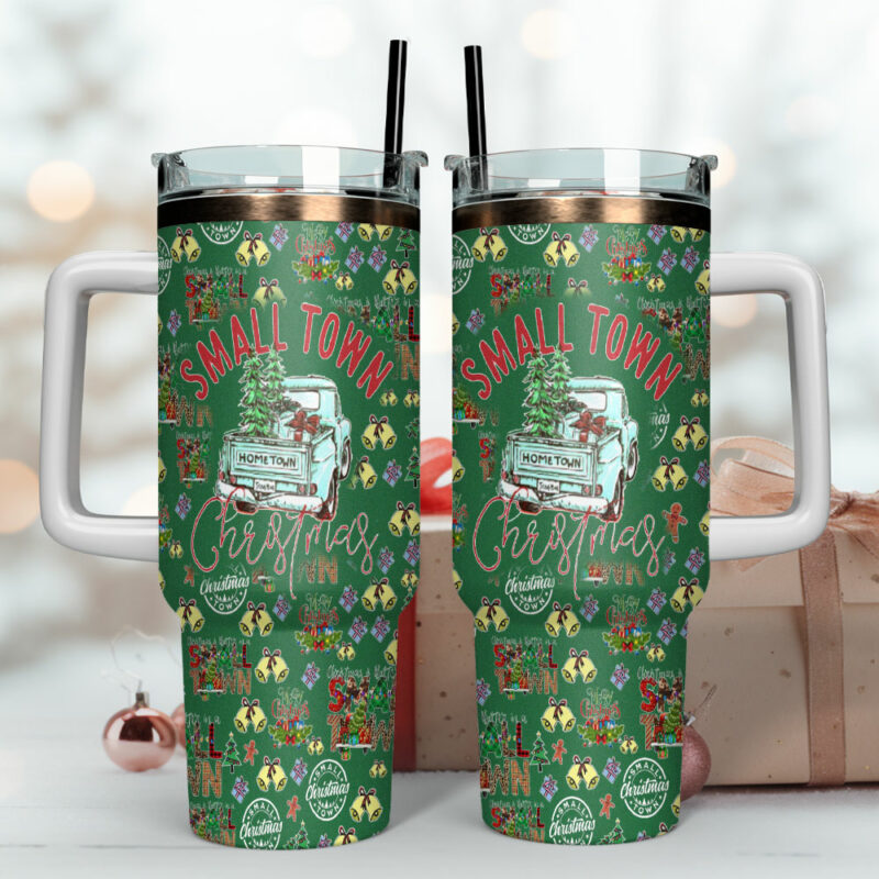 Small Town Christmas Custom Stanley Quencher 40oz Stainless Steel Tumbler With Handle - Threewoofs - Image 4