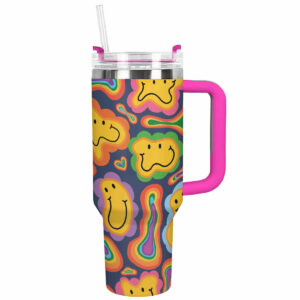 Smiley Daisy Custom Stanley Quencher 40oz Stainless Steel Tumbler With Handle - Threewoofs
