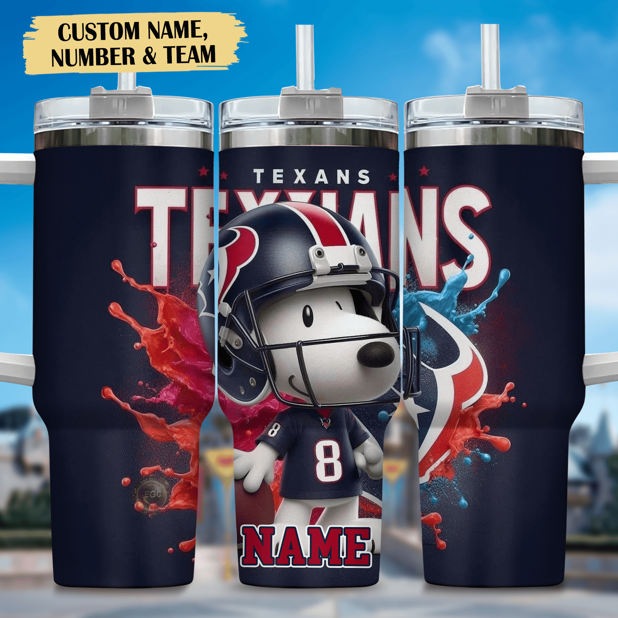 Customizable Cartoon Football Tumbler - Personalized Name & Team Design