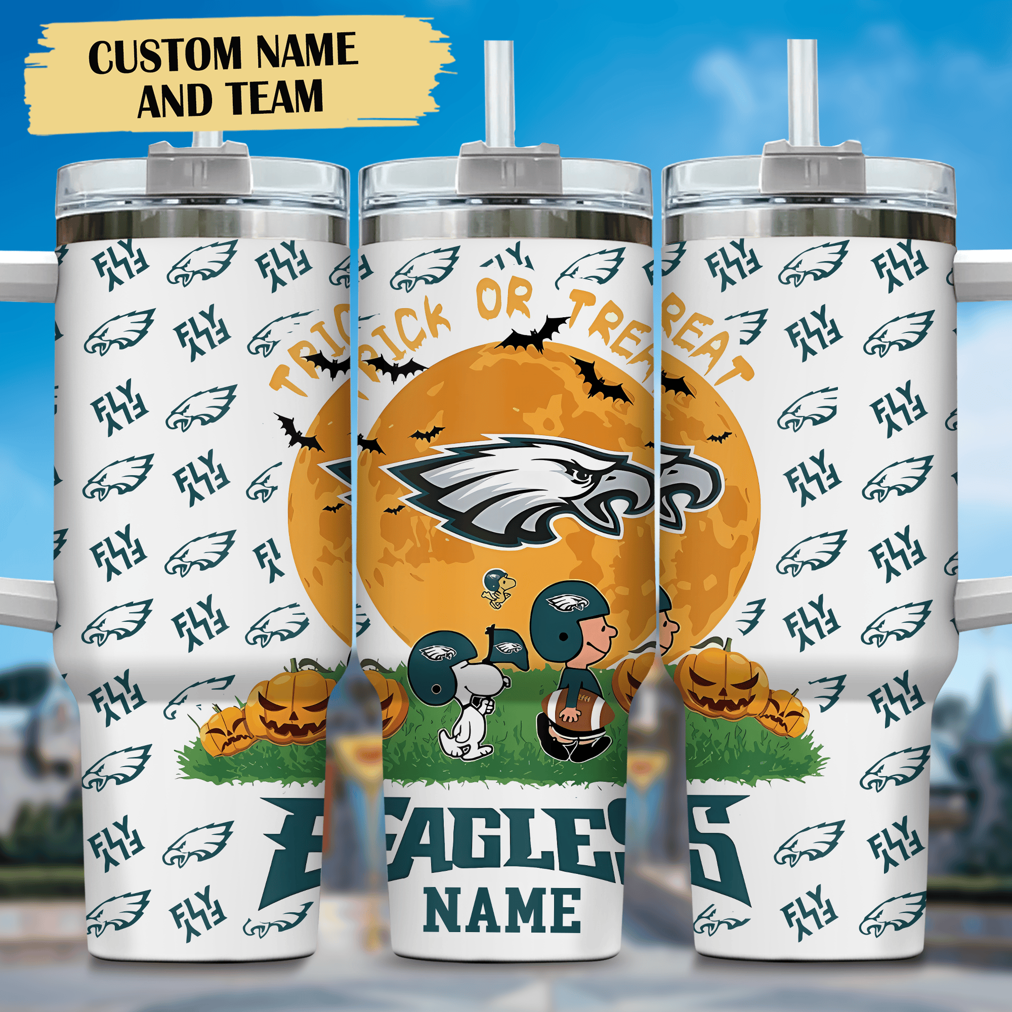 Custom Name & Team Halloween Tumbler - Perfect Gift for Football Fans