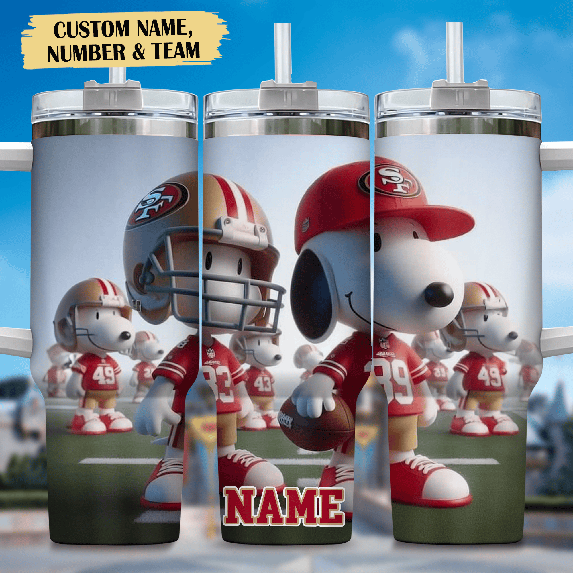 Personalized Football Snoopy Tumbler - Custom Name & Team Gift