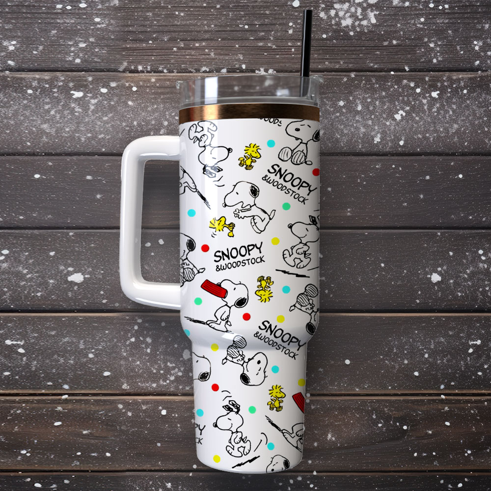 Snoopy & Woodstock Insulated Tumbler with Handle - Fun & Functional Drinkware - Image 4