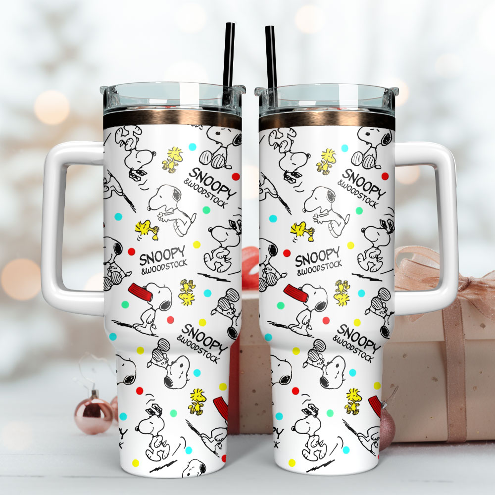 Snoopy & Woodstock Insulated Tumbler with Handle - Fun & Functional Drinkware - Image 3