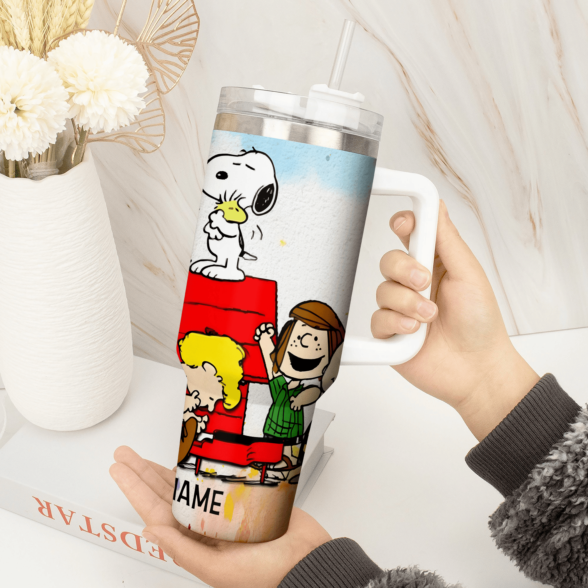 Personalized Snoopy & Friends Tumbler Mug - Custom Name Gift - Image 2