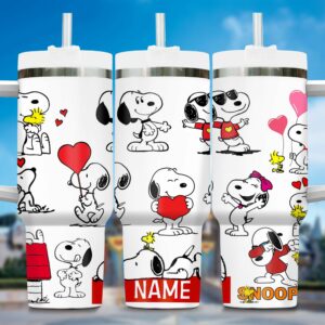Personalized Snoopy & Woodstock Love Tumbler - Custom Name Gift