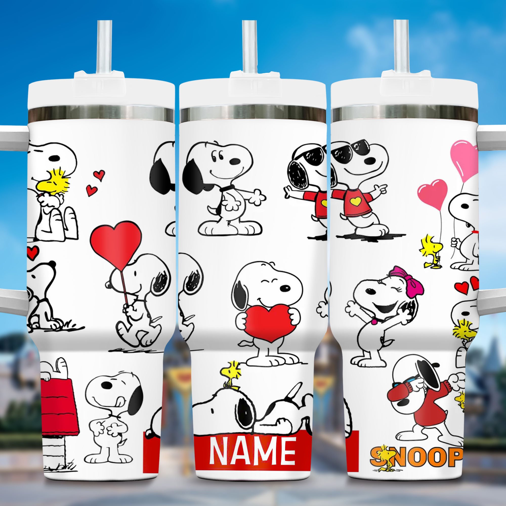 Personalized Snoopy & Woodstock Love Tumbler - Custom Name Gift