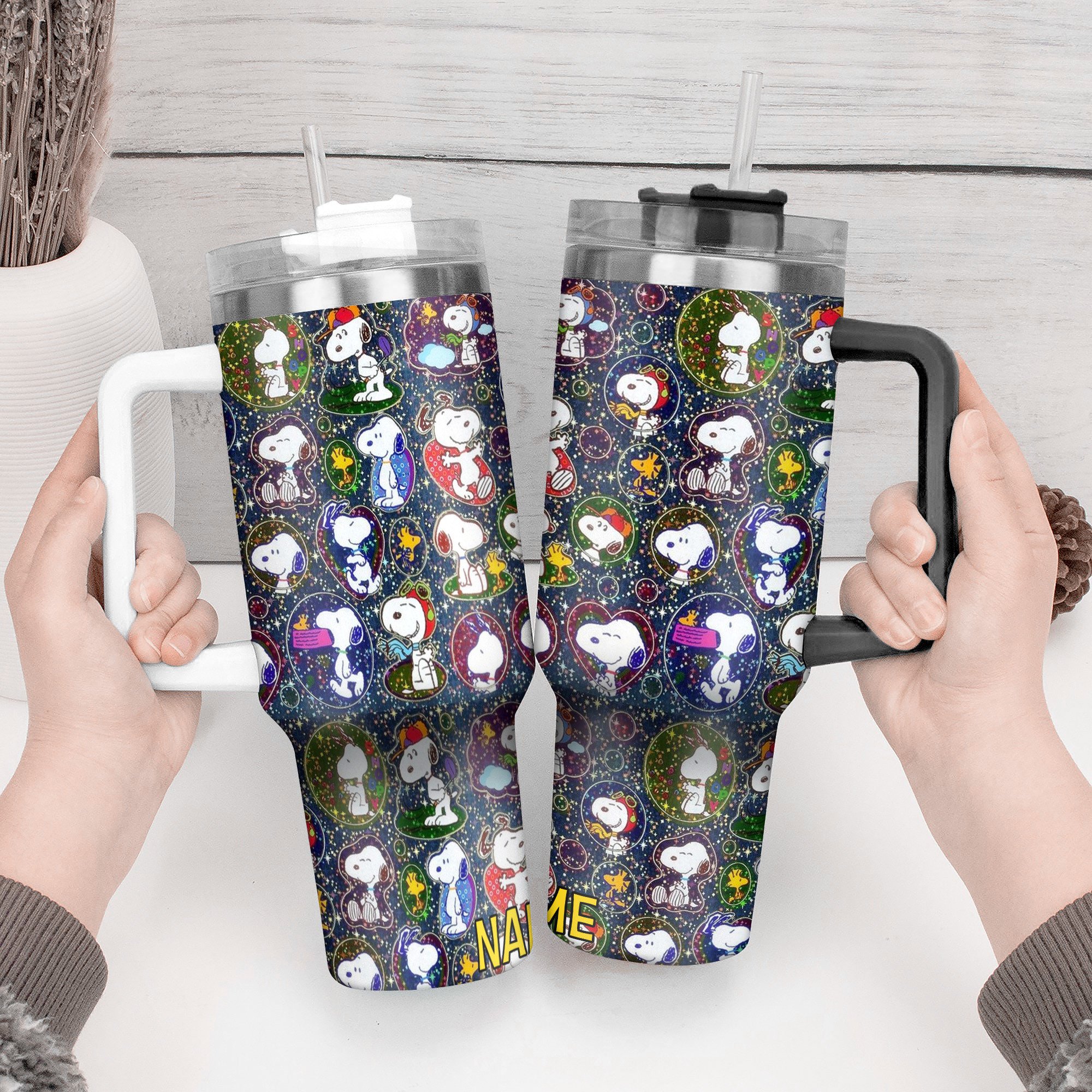 Personalized Snoopy Galaxy Tumbler with Straw - Custom Name Option - Image 2
