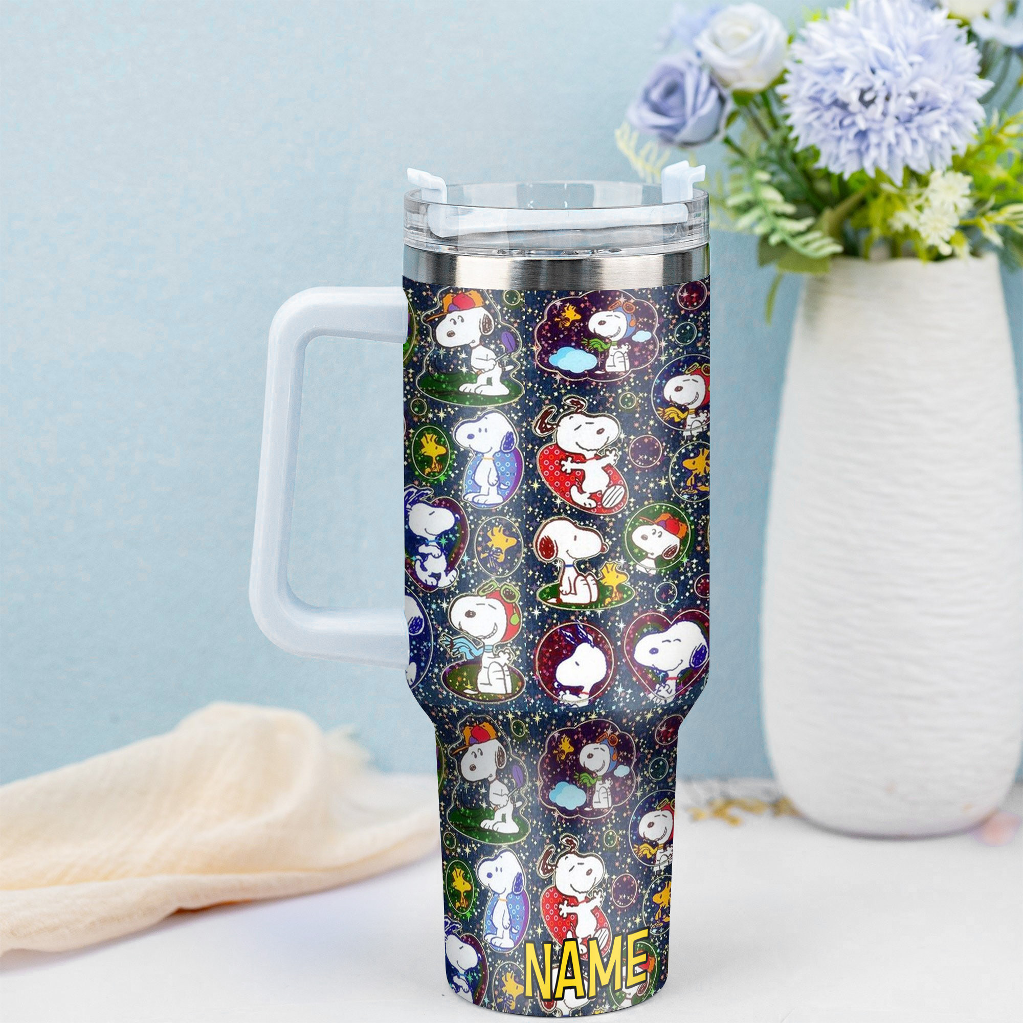 Personalized Snoopy Galaxy Tumbler with Straw - Custom Name Option - Image 3