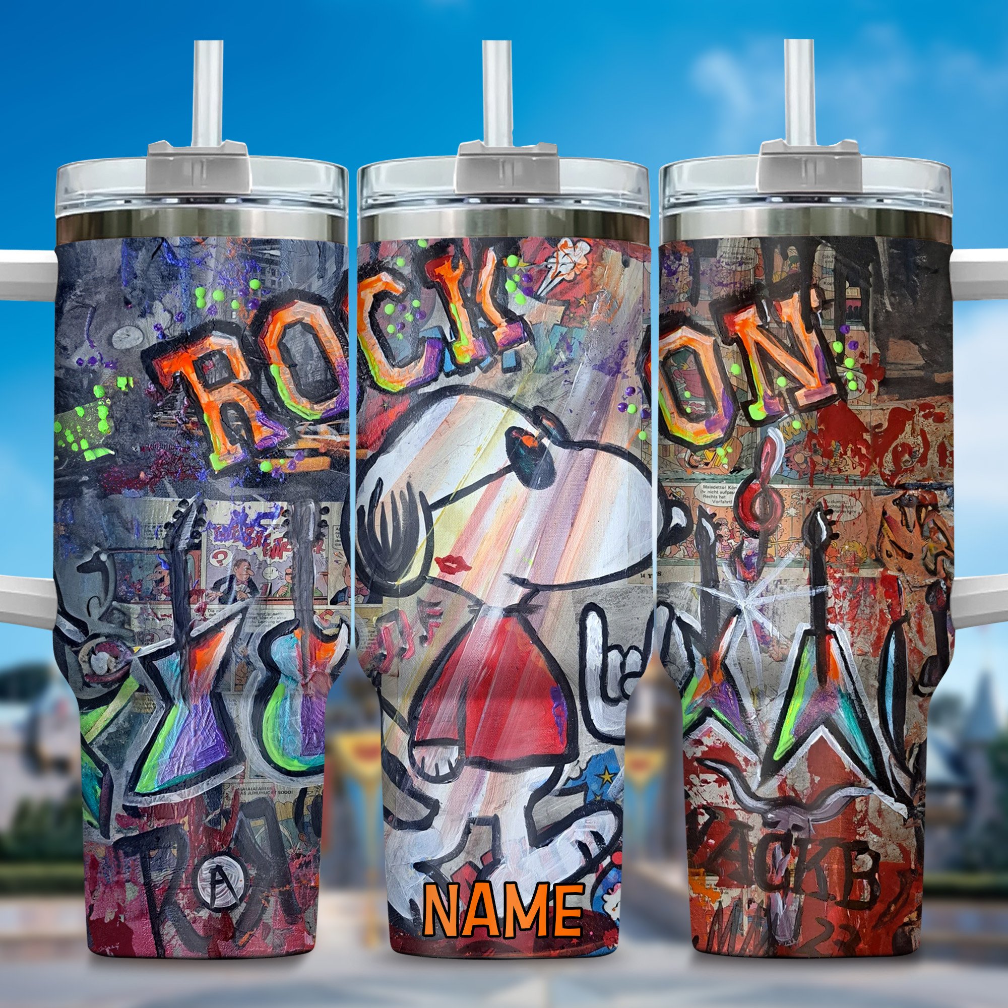 Customizable Rock & Roll Graffiti Art Tumbler - Personalized Name