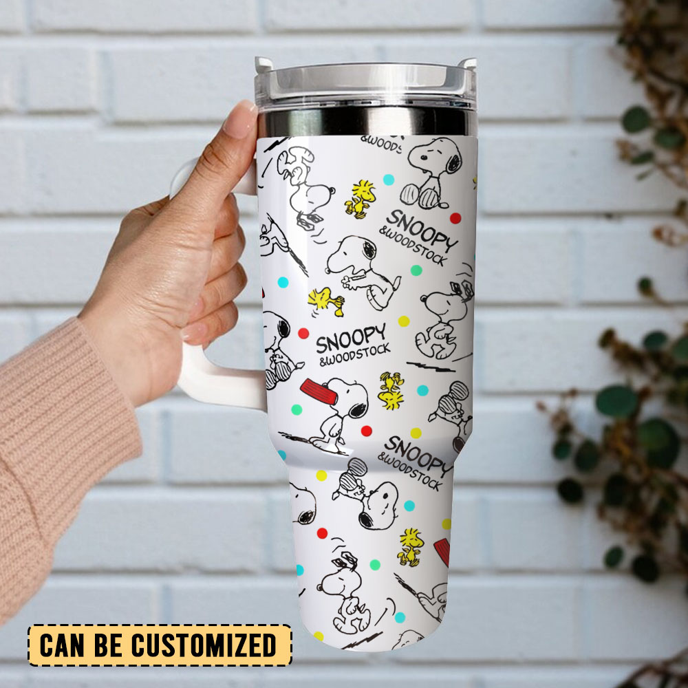 Snoopy & Woodstock Insulated Tumbler with Handle - Fun & Functional Drinkware - Image 2