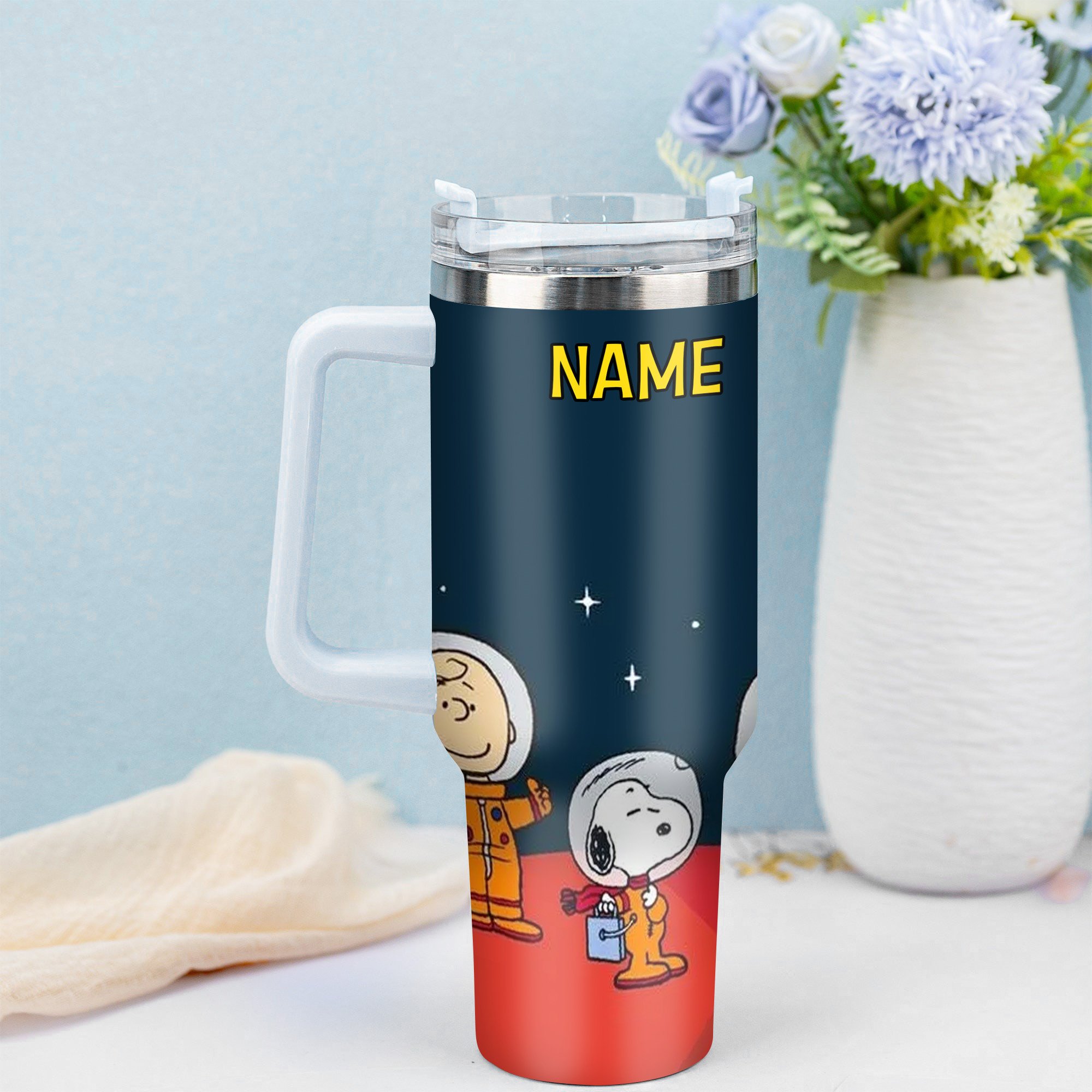 Custom Space Adventure Tumbler with Straw - Personalized Astronaut Design - Image 2