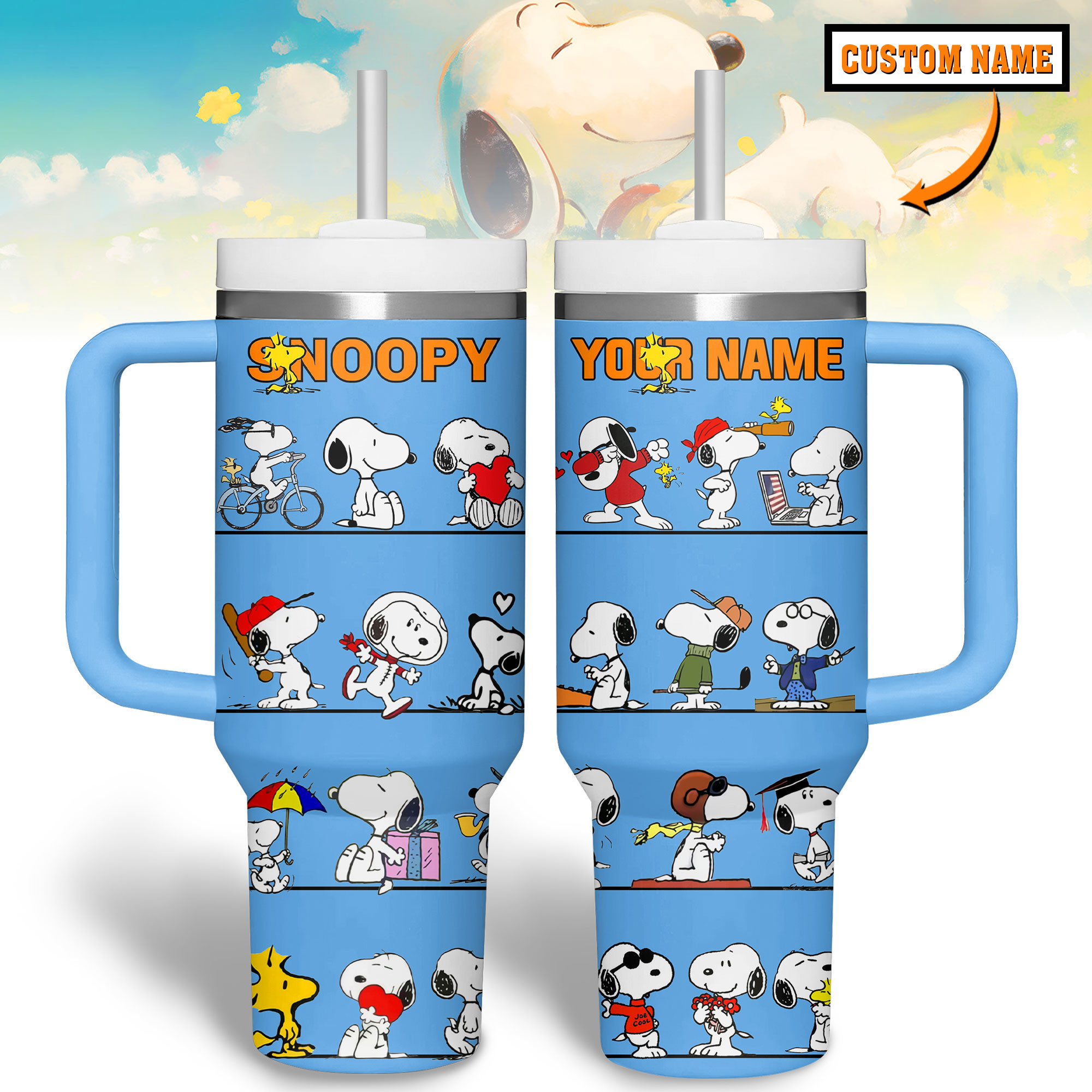 Custom Name Snoopy Travel Mug - Personalized Peanuts Cartoon Tumbler - Image 7