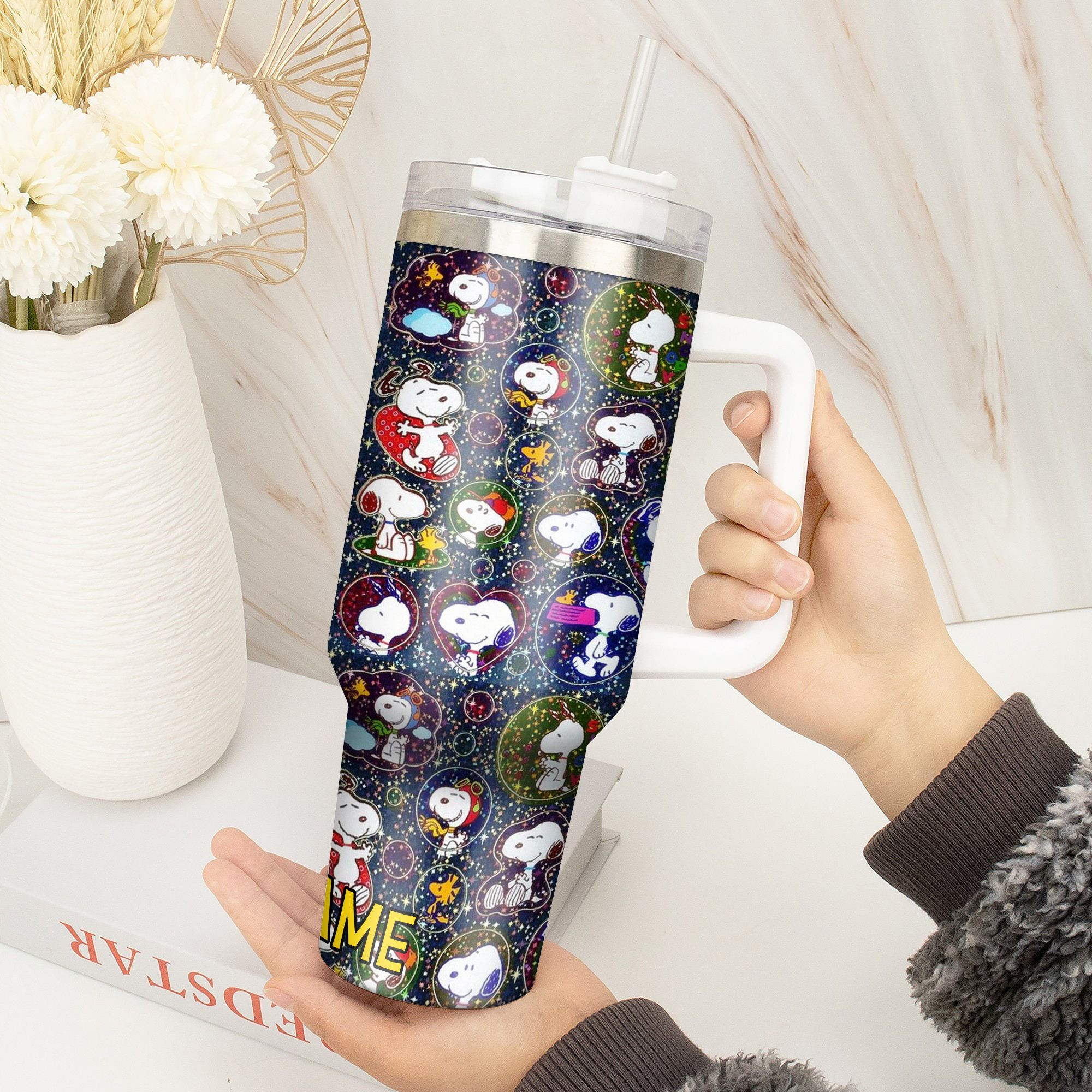 Personalized Snoopy Galaxy Tumbler with Straw - Custom Name Option - Image 4