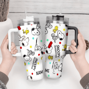 Personalized Snoopy & Woodstock Travel Mug - Custom Name Tumbler