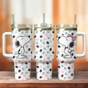Adorable Cartoon Dog Pattern Tumbler with Handle - 40oz Insulated Travel Mug