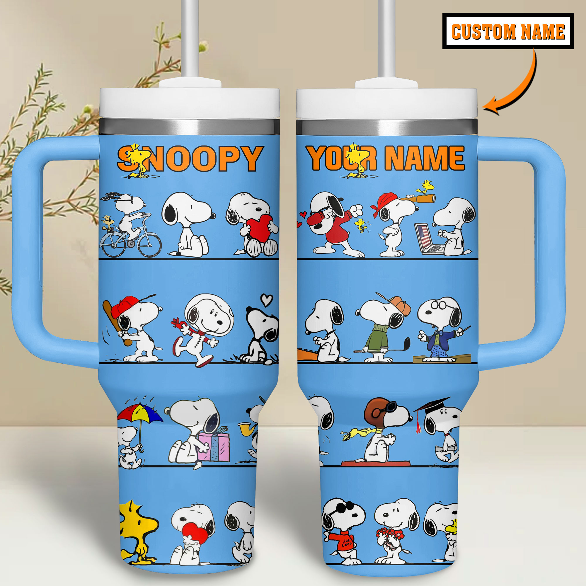 Custom Name Snoopy Travel Mug - Personalized Peanuts Cartoon Tumbler - Image 8