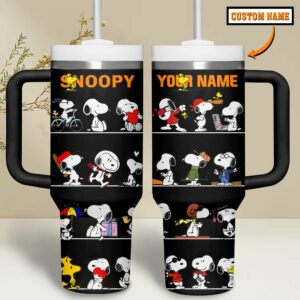 Custom Name Snoopy Travel Mug - Personalized Peanuts Cartoon Tumbler