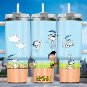 Personalized Snoopy Baseball Tumbler - Custom Name Drinkware
