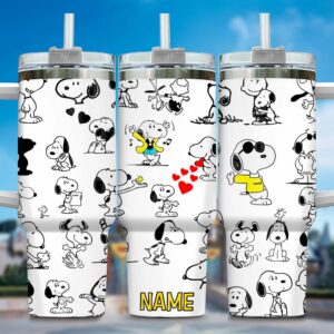 Personalized Snoopy Cartoon Tumbler - Custom Name Insulated Travel Mug