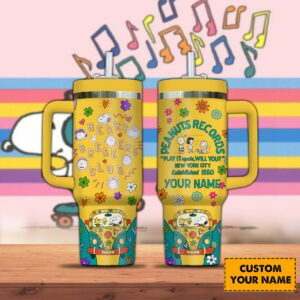Custom Peanuts Music Travel Mug - Personalized Snoopy & Friends