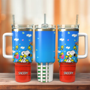 Snoopy & Woodstock Travel Tumbler with Handle - Cute Double-Walled Insulated Mug