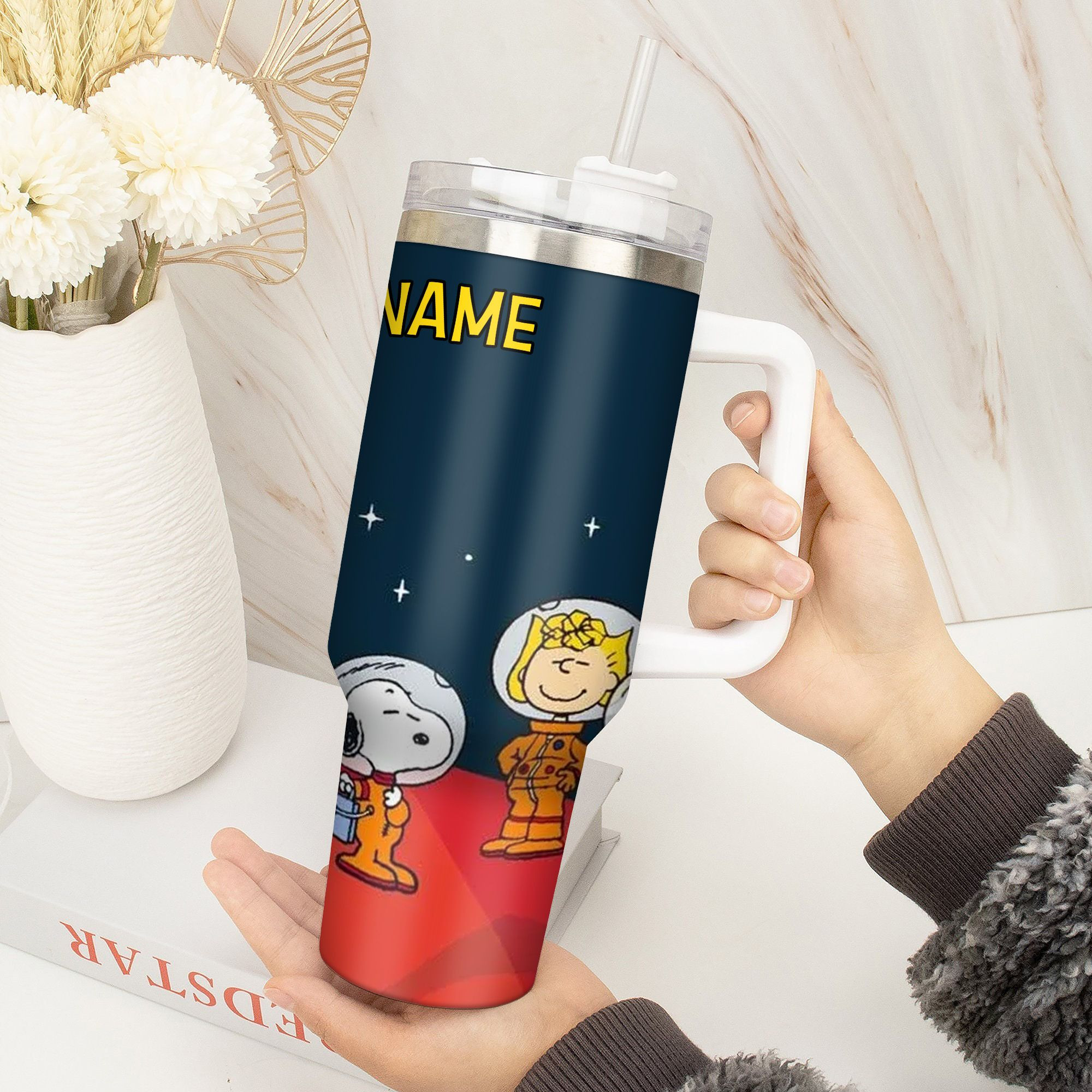 Custom Space Adventure Tumbler with Straw - Personalized Astronaut Design - Image 4
