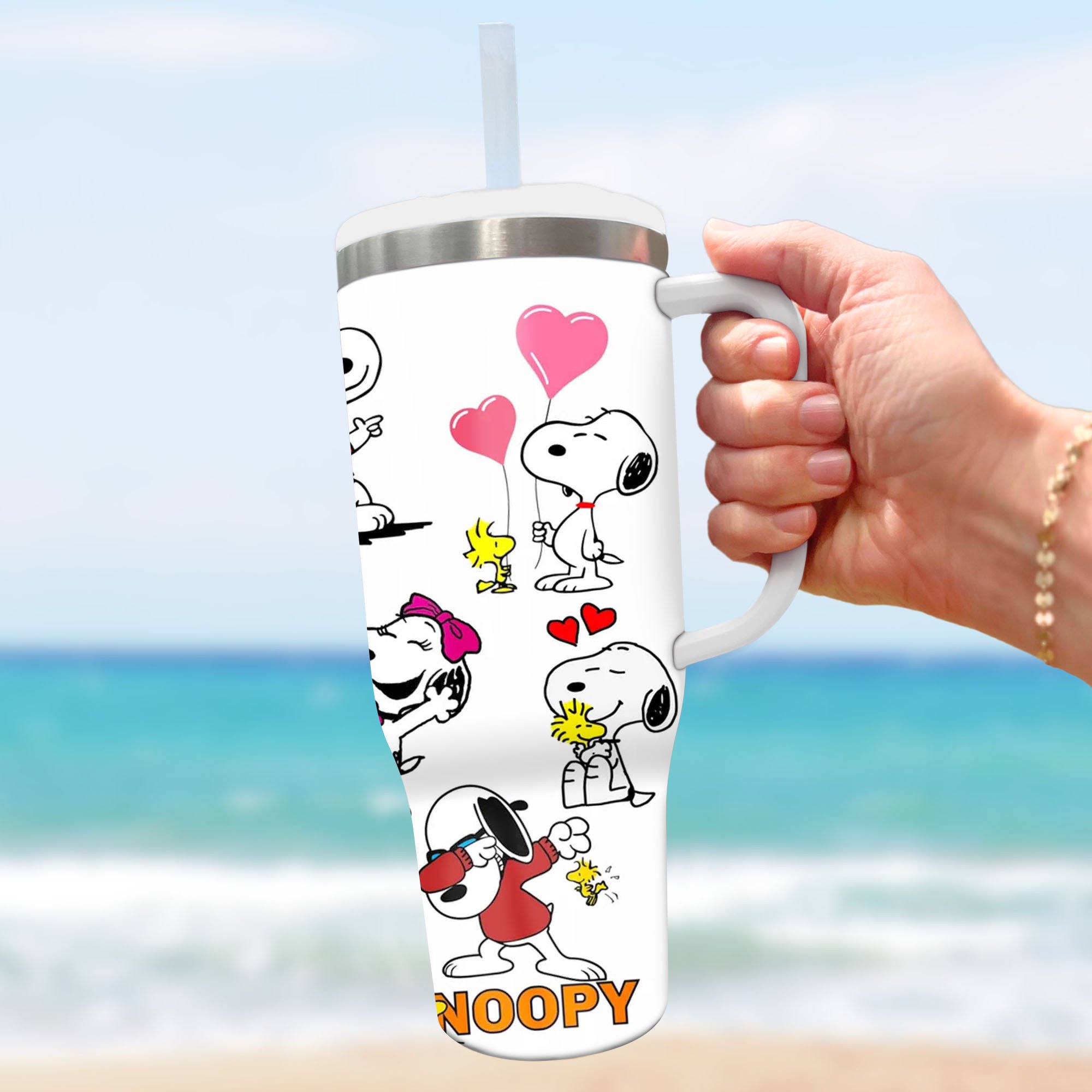 Personalized Snoopy & Woodstock Love Tumbler - Custom Name Gift - Image 2