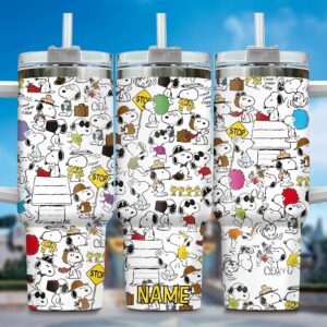 Personalized Cartoon Dog Tumbler - Custom Name Insulated Travel Mug