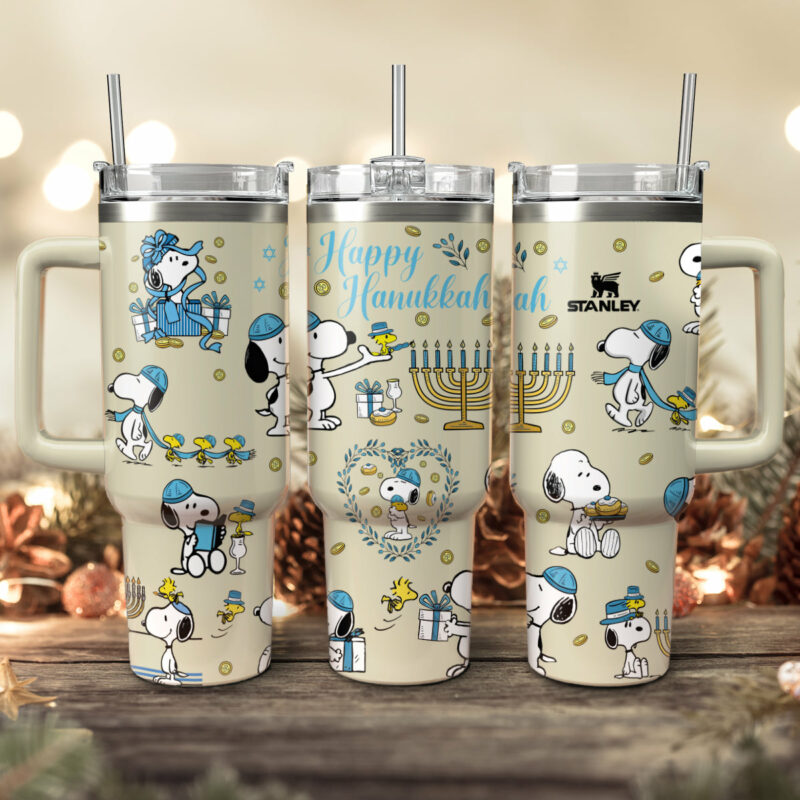 Snoopy Cartoon Custom Stanley Quencher 40oz Stainless Steel Tumbler With Handle - Threewoofs
