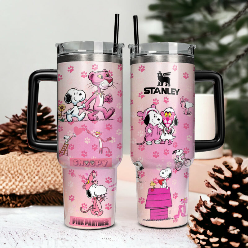 Snoopy Cartoon Custom Stanley Quencher 40oz Stainless Steel Tumbler With Handle - Threewoofs - Image 2