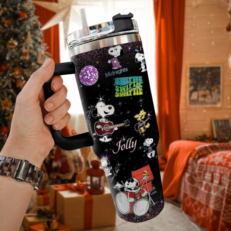 Snoopy Cartoon Custom Stanley Quencher 40oz Stainless Steel Tumbler With Handle - Threewoofs - Image 2