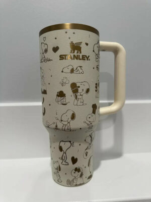 Snoopy Cartoon Custom Stanley Quencher 40oz Stainless Steel Tumbler With Handle - Threewoofs