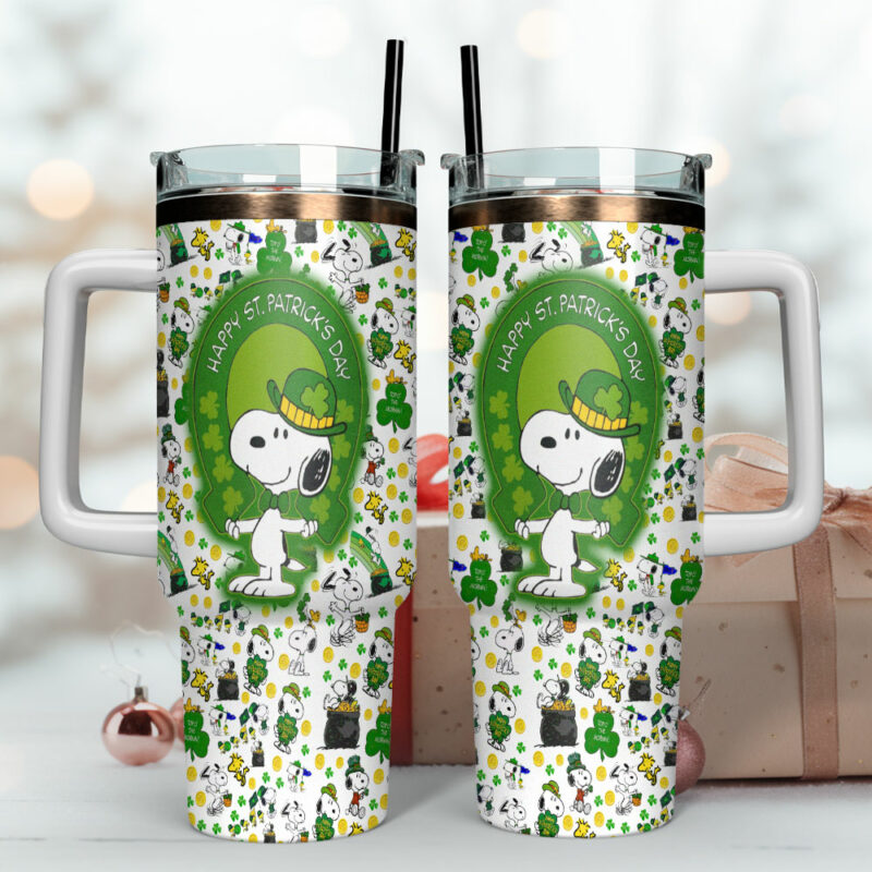 Snoopy Cartoon Custom Stanley Quencher 40oz Stainless Steel Tumbler With Handle - Threewoofs - Image 4