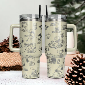 Snoopy Cartoon Custom Stanley Quencher 40oz Stainless Steel Tumbler With Handle - Threewoofs
